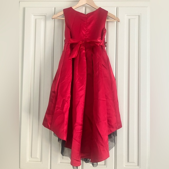 SHEIN (8-10) Red Asymmetrical Long Beaded Sleeveless Holiday Dress With Roses - Picture 3 of 4